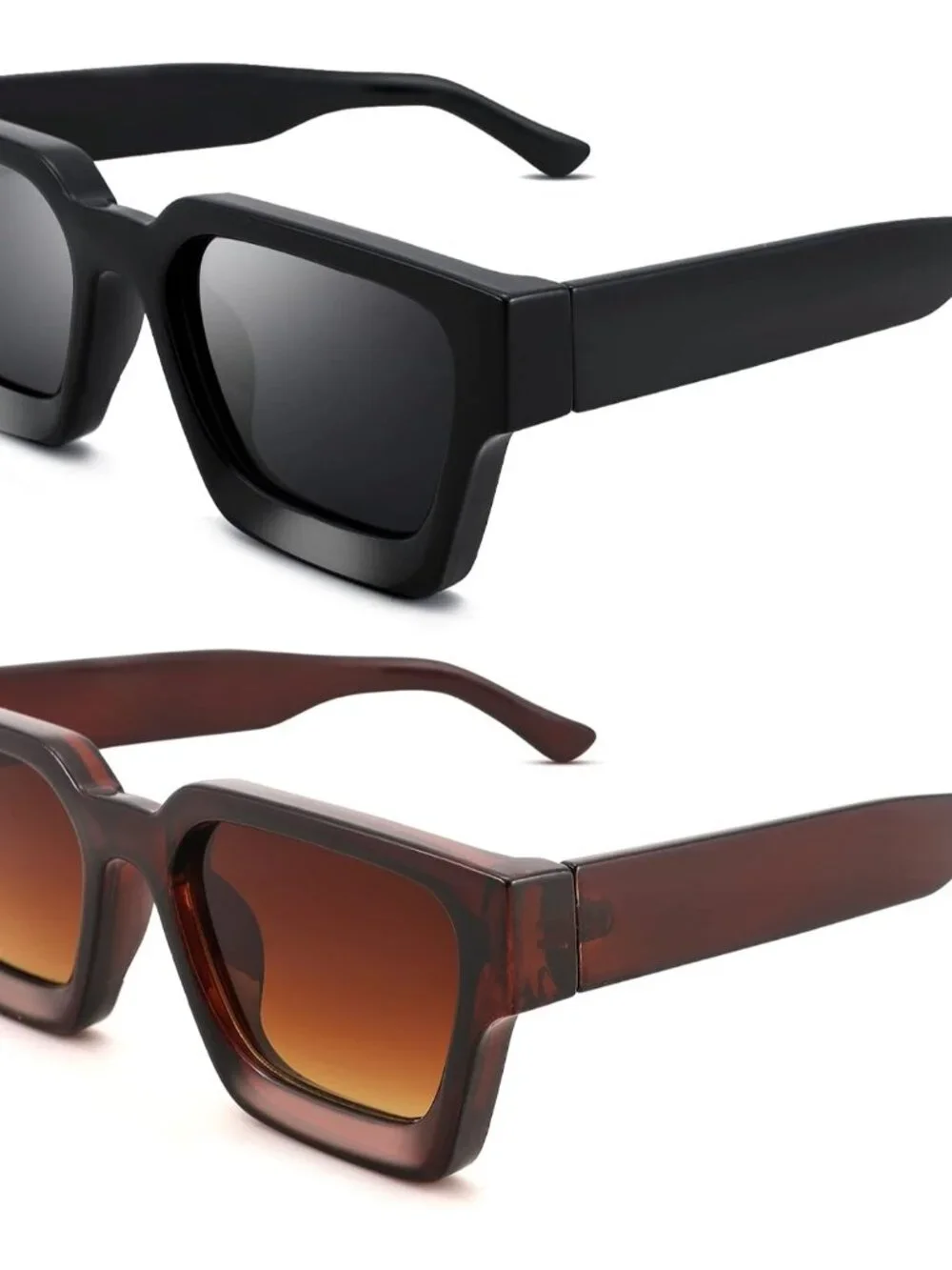 Unisex Retro Rectangle Sunglasses - Polarized UV Protection Shades, 2 Pack